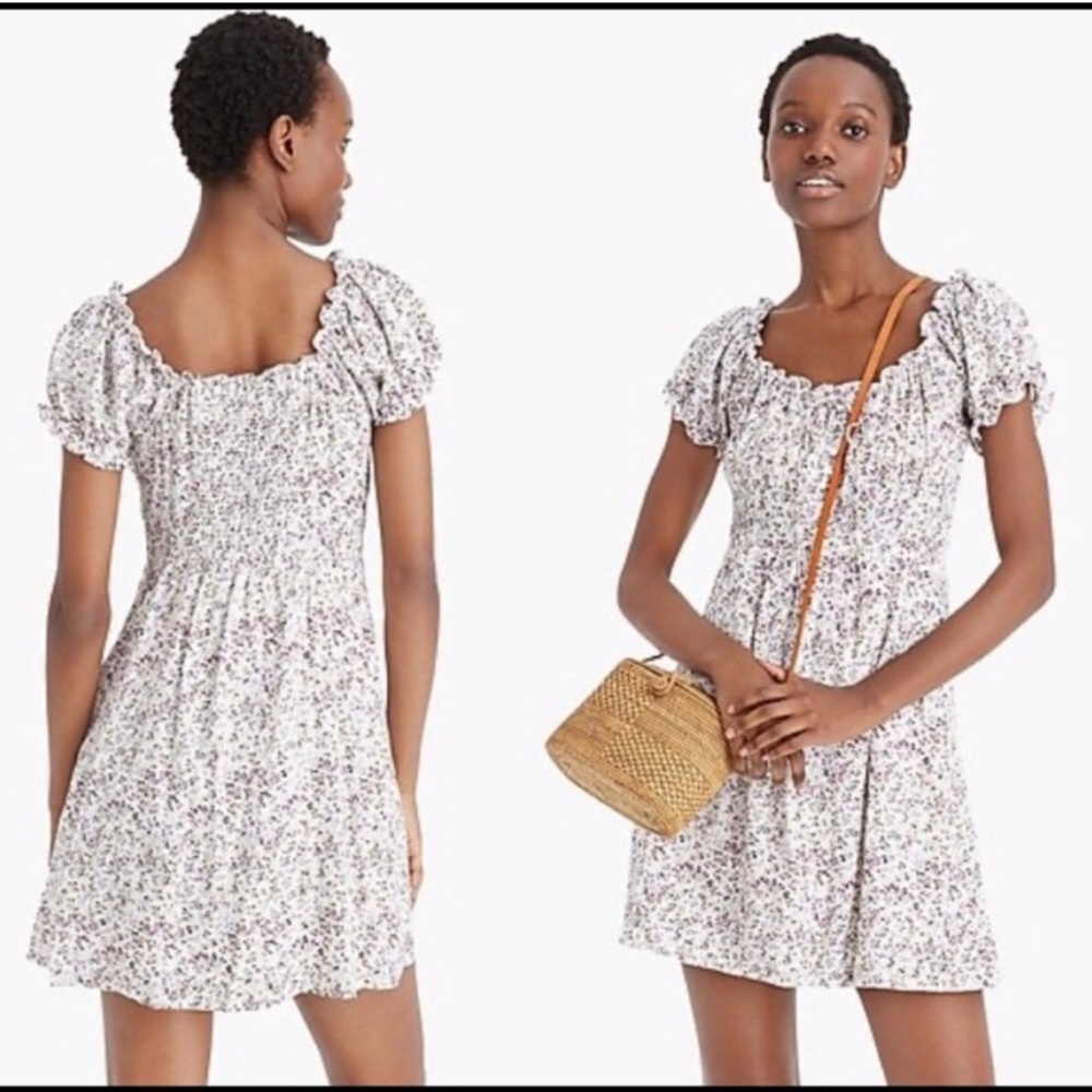 J.Crew Puff-sleeve Peasant Mini Dress Ivory Multi